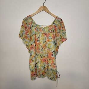TORI RICHARD 100% Silk Floral Print Blouse Top Short Sleeve Size 0